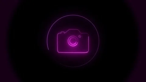 Neon camera icon in circle photography symbol. Neon camera icon for digital.. Stock Footage 337816636