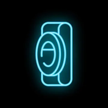 Neon camera lens shining in the dark background Stock Illustration