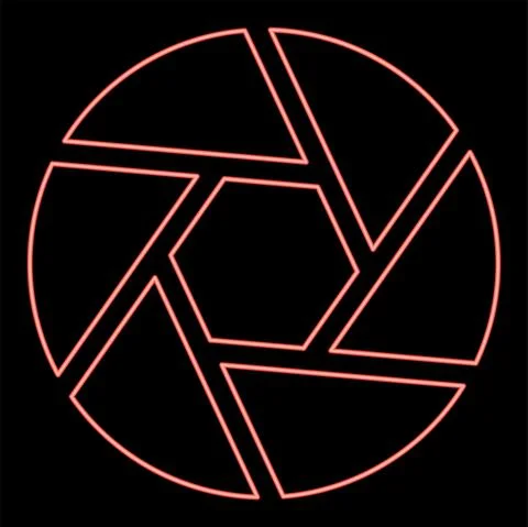 Neon camera lens shutter red color vector illustration flat style image Stock Illustration
