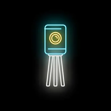 Neon camera on tripod recording video content Stock Illustration