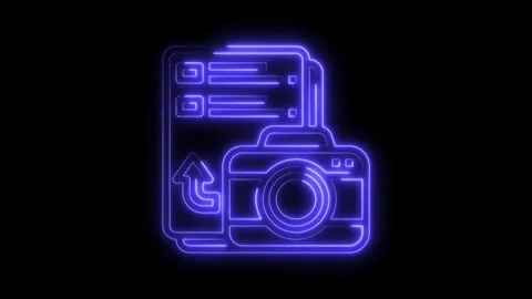Neon camera upload animation glowing photographer content with document design Stock Footage 322971586