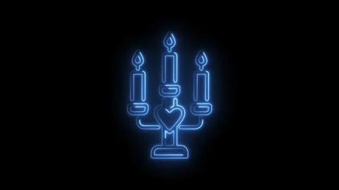 Neon candelabra with heart on dark background romantic glow celebration conce Stock Footage 345992556