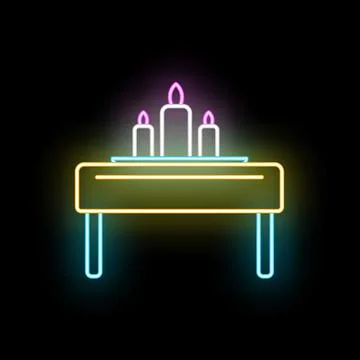 Neon candles glowing on table celebrating special event Stock Illustration