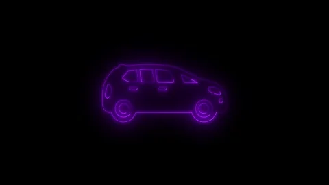 Neon Car Icon with Glowing Light Effect. Glowing Neon Car Icon on Dark Back.. Stock Footage 331835995
