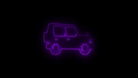 Neon Car Icon with Glowing Light Effect. Glowing Neon Car Icon on Dark Back.. Video stock 339788936