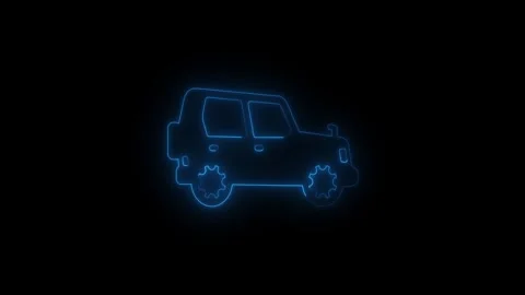 Neon Car Icon with Glowing Light Effect. Glowing Neon Car Icon on Dark Back.. 库存影片 340243270