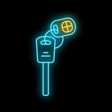 Neon car key and remote control security icon Stock Illustration