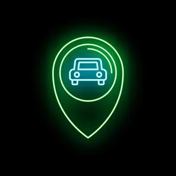 Neon car pointer showing location tracking and navigation Illustration