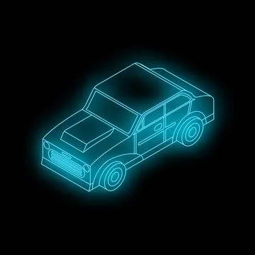 Neon car shining in dark background isometric view Stock Illustration