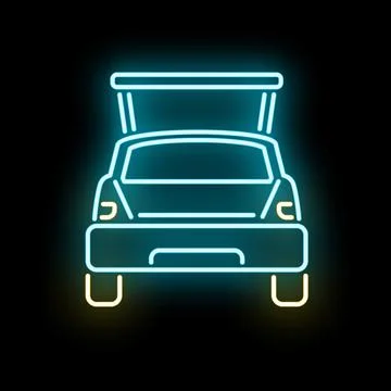 Neon car trunk open glowing blue yellow Stock Illustration
