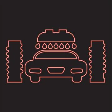 Neon car wash automatic red color vector illustration image flat style イラスト素材