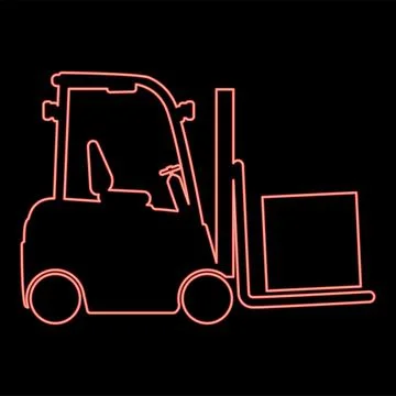Neon cargo loading machine forklift truck for lifting box goods in warehous.. Stock Illustration