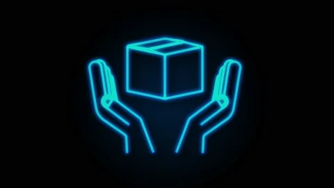 Neon Carton parcel box in hands. Shipping delivery symbol. Gift box icon. motion Stock Footage 169284733