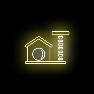 Neon cat house icon with scratch post design Stock Illustration