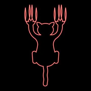 Neon cat scratching with claw marks harm red color vector illustration imag.. Stock Illustration