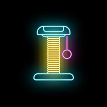 Neon cat scratching post playing toy icon Stock Illustration