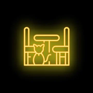Neon cat tree icon with glowing yellow light on black background Stock Illustration