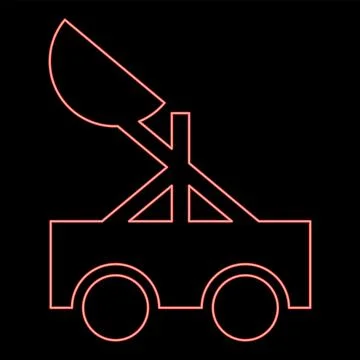 Neon catapult medieval siege ejection seat red color vector illustration im.. Stock Illustration