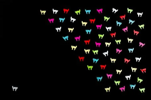 Neon cats on black background pattern Stock Photos