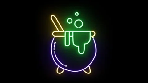 Neon cauldron with bubbling potion. Stock Footage 318048777