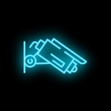 Neon cctv camera sign on a black background Ilustración de archivo