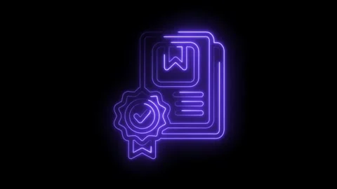 Neon certificate badge document with checkmark illustration on black backgr.. Stock Footage 312311852
