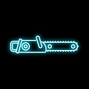 Neon chainsaw icon glowing electric cutting tool Stock Illustration