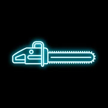 Neon chainsaw outlining power tool icon illustration Stock Illustration