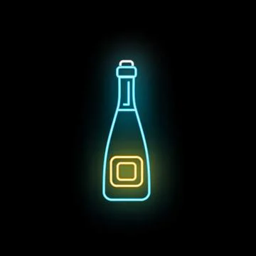 Neon champagne bottle icon glowing in darkness Stock Illustration
