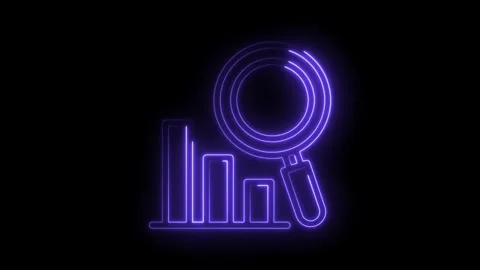 Neon chart analysis magnifying glass glowing outline on black background for Stock Footage 322962464
