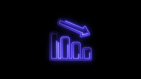 Neon chart decreasing business graph symbol on black background indicating 库存影片 322968761
