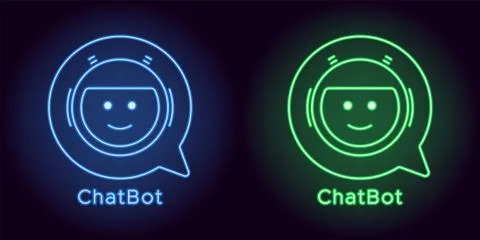 Neon Chat Bot in blue and green color Stock Illustration