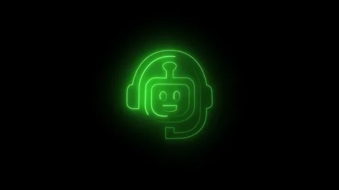 Neon chat bot icon glowing on black background. Neon motion graphic animati.. Stockbeeldmateriaal 331947678