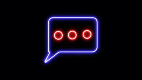 Neon chat bubble animated on dark background. Stock Illustration