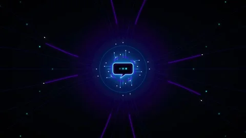 Neon chat bubble with digital data flow lines abstract technology backgroun.. Stock Footage 337561634
