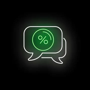 Neon chat bubble with green percent icon Stock Illustration