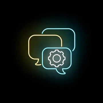 Neon chat bubbles with gear icon for settings 库存插图