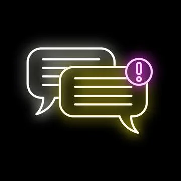 Neon chat bubbles warning alert with exclamation mark Stock Illustration