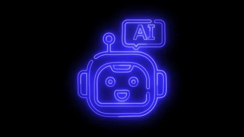 Neon chatbot icon animation on black background Stock Footage 321753090