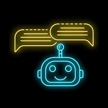 Neon chatbot icon representing artificial intelligence and communication Stock Illustration