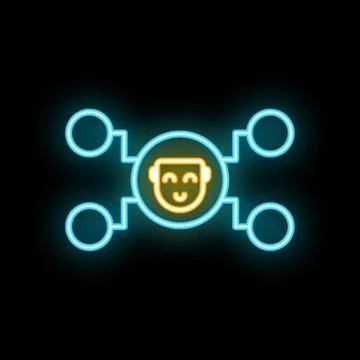 Neon chatbot icon showing artificial intelligence communicating through netwo イラスト素材
