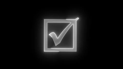 Neon check box icon glowing neon white color animation black background Stock Footage 274767437