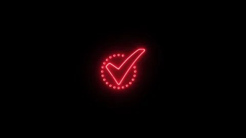 Neon check mark icon animation with green color on black background. Video stock 305300203