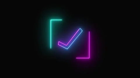 Neon check mark inside a square frame with dual color illumination, Animate.. Stock Footage 332664033