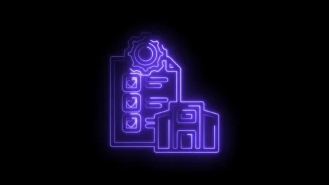 Neon checklist and gear icon representing project management and business Stock Footage 333968321