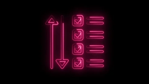 Neon checklist and vertical arrow animation on dark background representing task Stock Footage 330778226