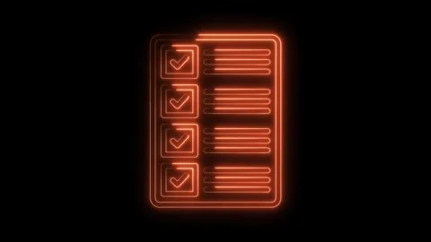 Neon checklist animation of completed tasks on black background glowing digital Stock Footage 322966372