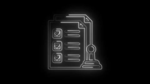 Neon checklist approval stamp icon animation on black background completed tasks Stock Footage 333955071