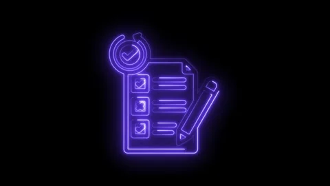 Neon checklist with checkmarks and pencil icon representing task completion.. Stock Footage 346104118