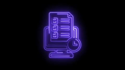 Neon checklist on computer screen with clock icon symbolizing task management Stock Footage 333956167